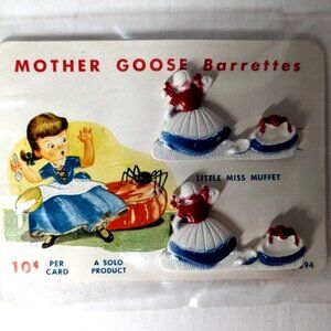 1950s Mother Goose Barrettes Little Miss Muffet SOLO Hair Clips Vintage